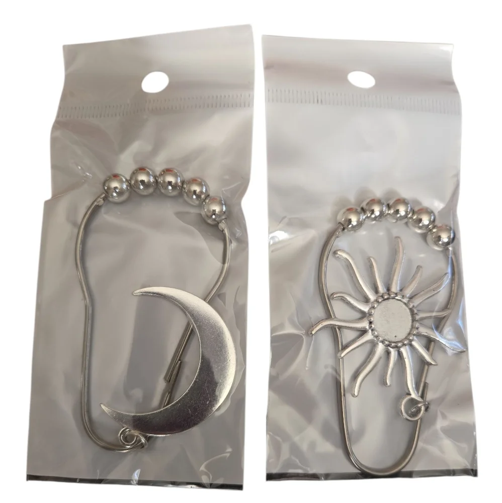Silver Moon and Sun Shower Curtain Hooks